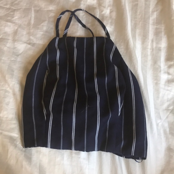 Navy blue white striped crop top - Picture 1 of 2